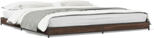 Sengeramme brun eik 200x200 cm konstruert tre og metall 8721012986565