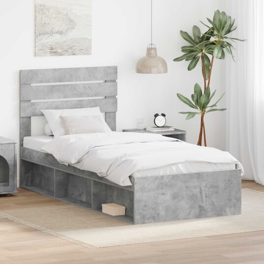 Sengestamme med hodegjerde Betonggrå 100 x 200 cm Massiv furu Sengestamme med hodegjerde Betonggrå 100 x 200 cm Massiv furu