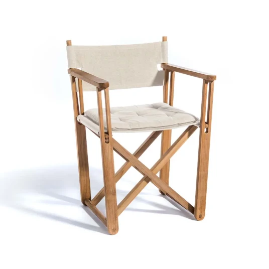 Skargaarden Kryss Dining karmstol Sunbrella Heritage Papyrus beige teak