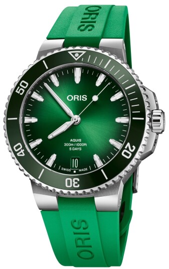 Oris Herreklokke 01 400 7790 4157 07 4 23 47EB Aquis Grønn/Gummi