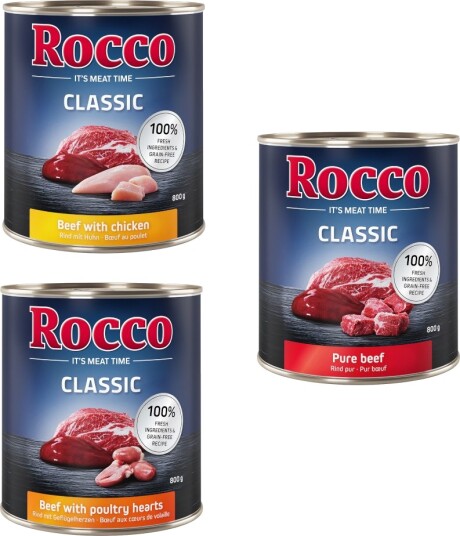 Rocco Våtfôr Økonomi Classic Topseller Mix Fjærkrehjerter Kylling Storfe 12 X 800 G