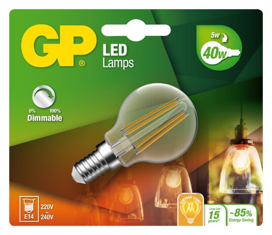 GP LED Lamp Filament Mini Globe E14 DIM 5W 40W 470lm