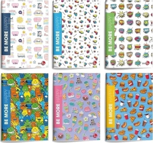 Notatbok A4/48K Linjer Be More Happy 10 Stk