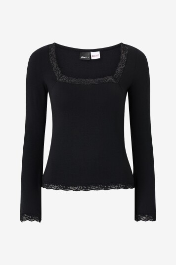 Gina Tricot Topp Square Neck Lace Svart