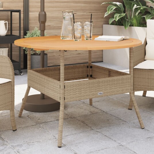  Hagebord med treplate i akasie beige Ø110x71 cm polyrotting 368627