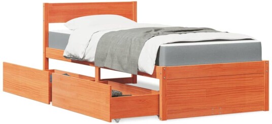 Seng med skuffer og madrass voksbrun 90x190 cm heltre furu 8721102668197