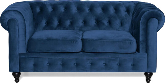 Chesterfield Lyx 2 seter Liten fløyelssofa – Dyp sofa 160 cm bred Blå Fløyel Chesterfield Lyx 2 seter Liten fløyelssofa – Dyp sofa 160 cm bred Blå Fløyel