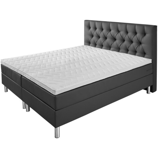 VEGA Kontinentalseng Comfort stofftrekk sengegavl i chesterfieldstil; 200x200x60 cm BxLxH; Mørkegrå; Fast