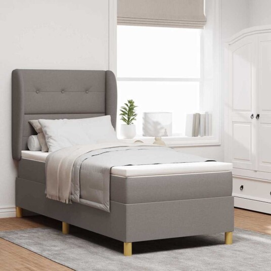 Box Spring Seng med Madrass Taupe 90x200 cm Stoff