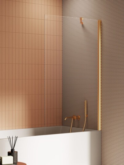 NEW SOLEO Fast Badekarvegg med diagonal beslag Gold Brushed 90x140