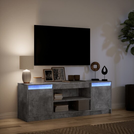  TV-benk med LED betonggrå 139,5x34x50 cm konstruert tre