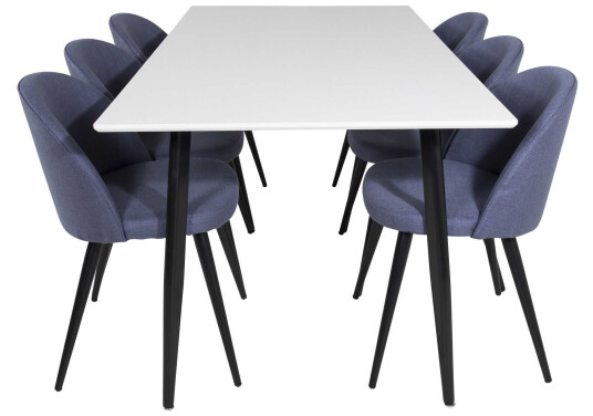 Venture Design Polar & Velvet spisegruppe Hvit/blå 6 st stoler & bord 180 x 90 cm