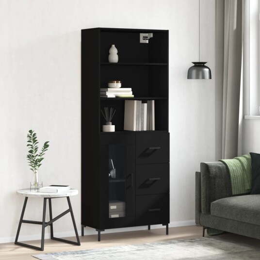 vidaXL Highboard svart 69,5x34x180 cm konstruert tre 8720845928773