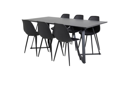 Venture Home Marina Spisegruppe 180 cm Rektangulær med 6 Polar Stoler Sort