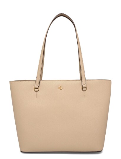 Lauren Ralph Lauren Crosshatch Leather Medium Karly Tote Cream ONE SIZE Lauren Ralph Lauren Crosshatch Leather Medium Karly Tote Cream ONE SIZE