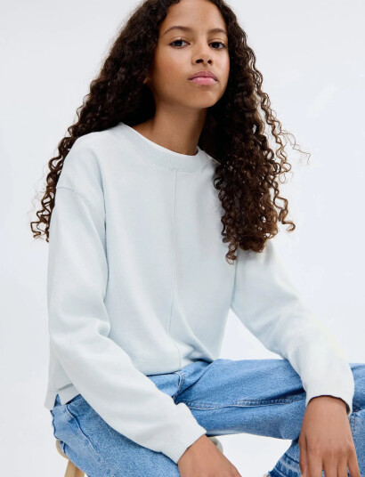Mango Decorative Seams Cotton Sweater Blue 11-12