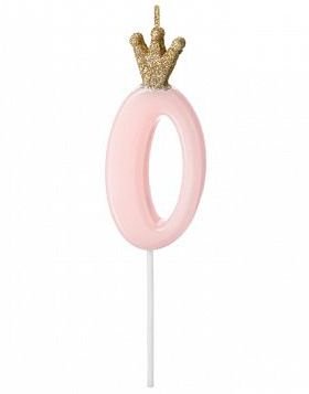 Tallet 0 Rosa Kakelys med Gullkrone 9,5 cm