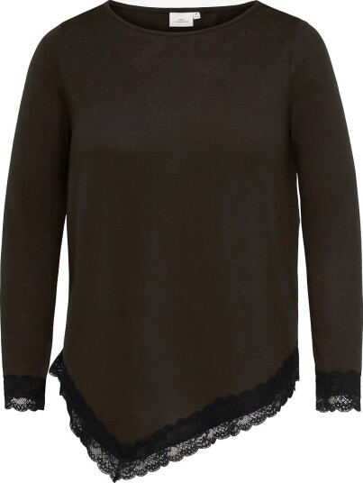 ONLY Carmakoma Caralba L/S Assymetric Lace Blouse Jrs   COFFEE BEAN   50 52
