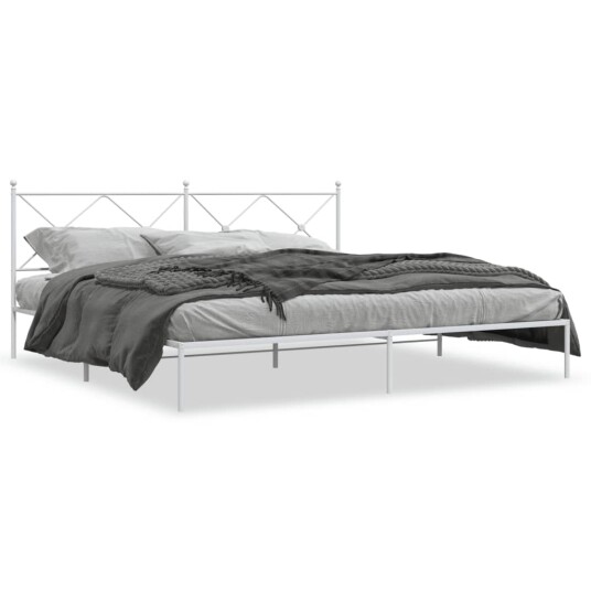  Sengeramme i metall med hodegavl hvit 193x203 cm 8721012374416