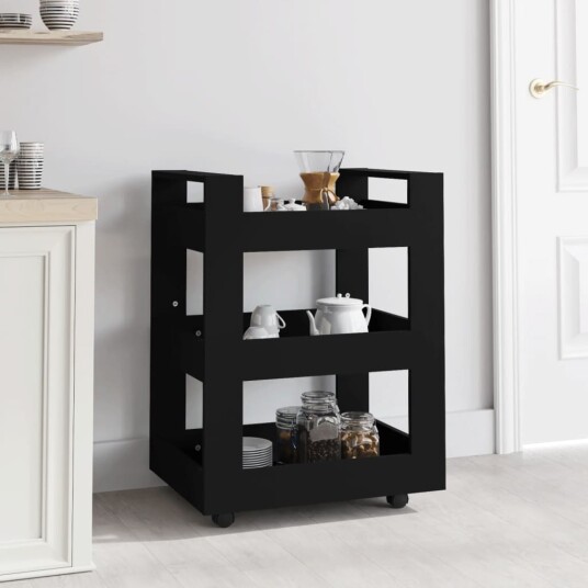 Kjøkkentralle svart 60x45x80 cm konstruert tre Kjøkkentralle svart 60x45x80 cm konstruert tre