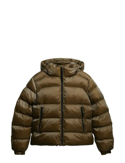 Superdry Hooded Luxe Sports Puffer - Brown - S