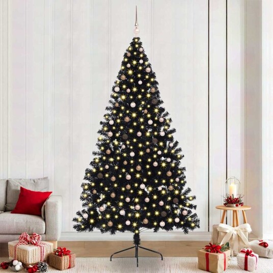 Kunstig Forhåndsopplyst Juletre med 300 LED Svart 240 cm PVC Kunstig Forhåndsopplyst Juletre med 300 LED Svart 240 cm PVC