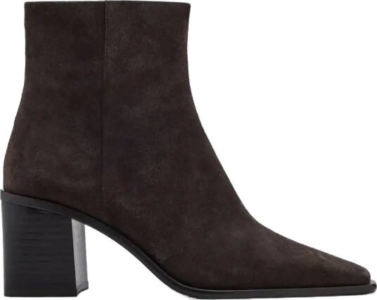 Mango Suede Block-Heel Boots - DARK BROWN - 38