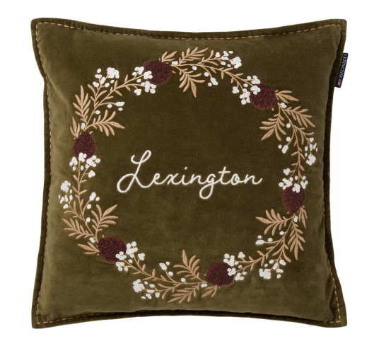 Lexington Home Wreath Organic Cotton Velvet Pillow Cover - Khaki green - 50X50