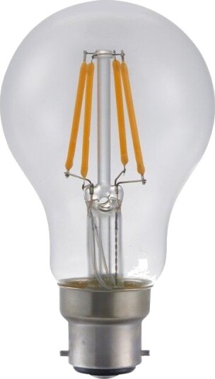 Spl BA22d 4W dimbar LED pære A60 filament 320lm 2500K klart glass Dimbar : Dimbar Kulør : Ekstra varm Spl BA22d 4W dimbar LED pære A60 filament 320lm 2500K klart glass Dimbar : Dimbar Kulør : Ekstra varm