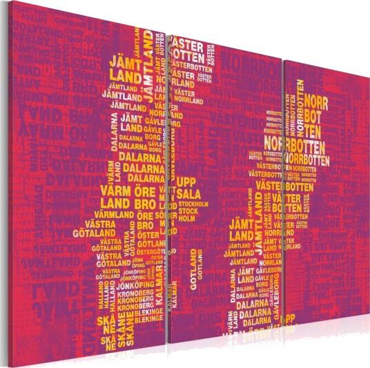 Bilde Tekst Kart Over Sverige Rosa Bakgrunn Triptyk 120x80 Artgeist sp. z o. o.