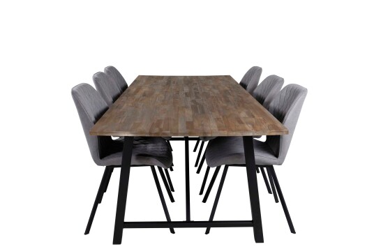 Venture Design Malang & Gemma spisegruppe Natur/grå 6 st stoler & bord 250 x 100 cm