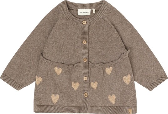 Minymo Cardigan Strikk Dark Brown Melert m. Hjerter Minymo 1 år (80) Cardigan Brun