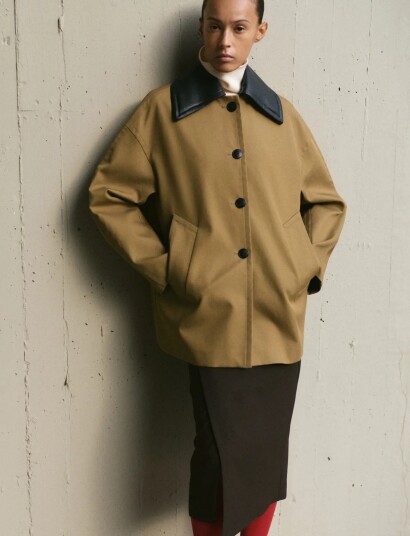 Mango Faux Leather Effect Trench Coat Brown XL