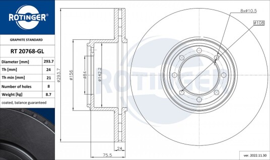 Bremseskive ROTINGER RT 20768-GL