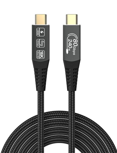 NÖRDIC 2m Thunderbolt 5 kabel 80Gbps dataoverføring 240W lading 120Gbps båndbredde 16K60Hz 8K60Hz 4K540Hz