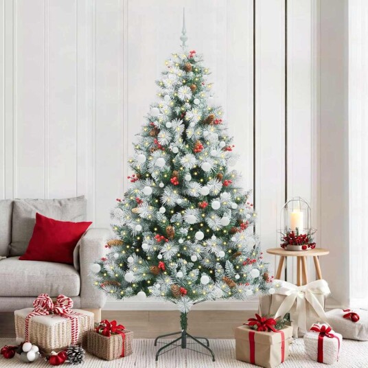 vidaXL Kunstig juletre Grønn og hvit 210 cm PVC og Metall og Plast vidaXL Kunstig juletre Grønn og hvit 210 cm PVC og Metall og Plast