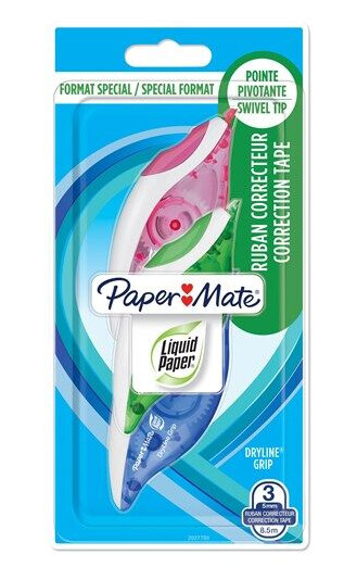 Paper Mate Liquid Paper DryLine Grip Correction Tape | Rosa & Blå | 2 Count