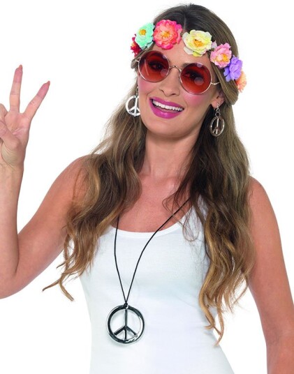 Smiffys Hippie Kostymesett med Briller Krans og Smykker Smiffys Hippie Kostymesett med Briller Krans og Smykker