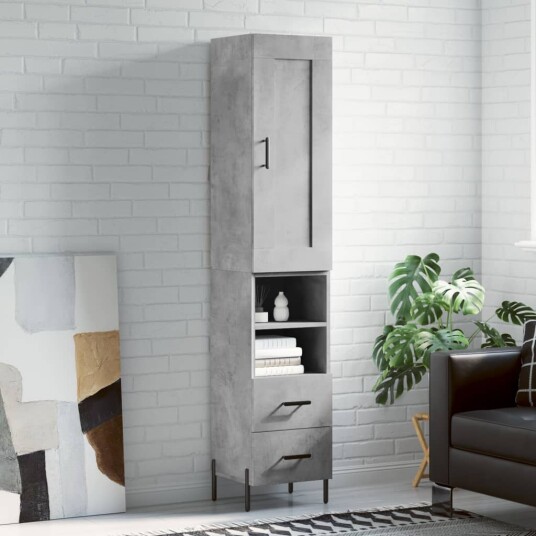 vidaXL Highboard betonggrå 34,5x34x180 cm konstruert tre 8720845496913