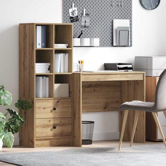 Skrivebord med lagring 2 pcs artisan eik 90 x 50 x 76 cm