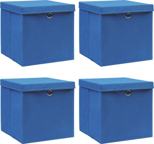 vidaXL Oppbevaringsbokser med lokk 4 stk blå 32x32x32 cm stoff