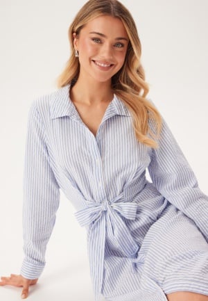 Happy Holly Tie Detail Cotton Shirt Dress Blue/Striped 44/46