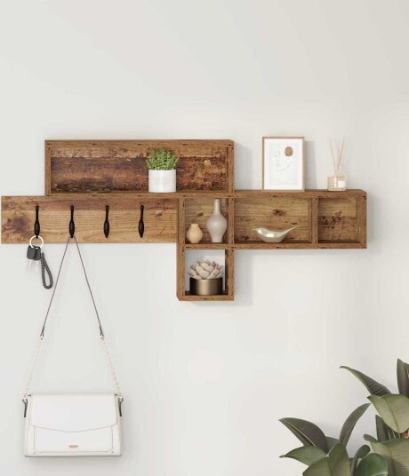  Vegghengt kleshenger med hylle Gammelt tre 100 x 12 x 43.5 cm