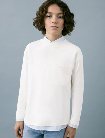 Mango T Shirt With Pocket And Seam Detail White 11 12