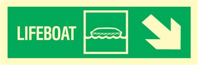 Jo Safety Lifeboat arrow down right IMO direction exit sign 100068 Jo Safety Lifeboat arrow down right IMO direction exit sign 100068