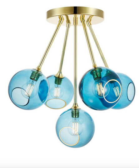 Design By Us Ballroom Molecule taklampe - messing base/blå glass