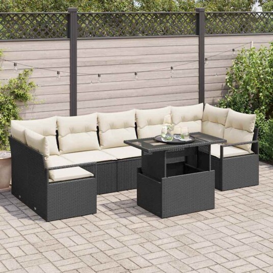 vidaXL Hagesofa Set 8 stk. 7-Antall seter Svart og krem polyrotting
