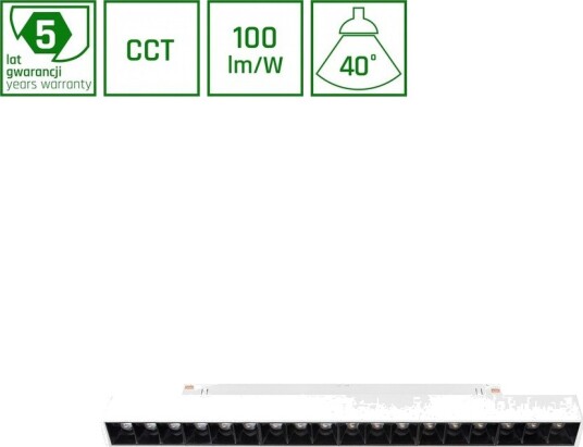 SMART GRID L 17W skinnespot til 48V   CCT 40 grader 44cm sort dimbar via App/Smart Home   Kulør : CCT Varm til Kald Hvit