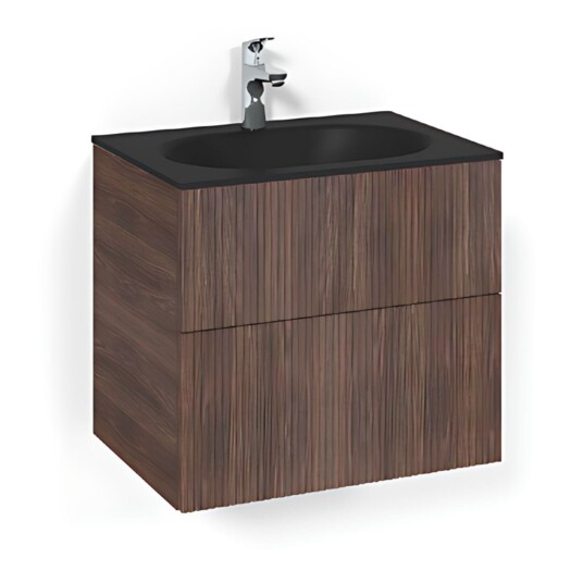 Macro Design Crown Line Servantskap 2-skuff - med Glasservant Brun ask / 60cm Glass Edge Svart