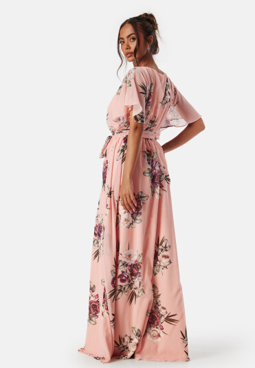 Goddiva Flutter Floral Maxi Dress Peach/Patterned XXL (UK18)
